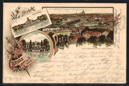 Lithographie Potsdam, Generalansicht, Der Marmor-Palais, Schloss Sanssouci  - Potsdam