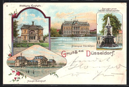 Lithographie Düsseldorf, Provinzial Ständehaus, Städtische Kunsthalle, Springbrunnen  - Duesseldorf