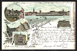 Lithographie Düsseldorf, Markt, Brunnen In Der Königsallee, Kunsthalle, Ständehaus, Rheinpartie  - Duesseldorf