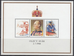 NORWEGEN, Block 9, Postfrisch **, 85. Geburtstag Von König Olav V. 1988 - Hojas Bloque