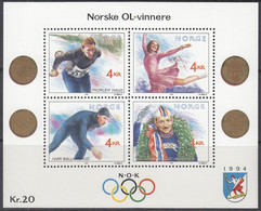 NORWEGEN  Block 14, Postfrisch **, Olympiasieger Lillehammer, 1990 - Blokken & Velletjes