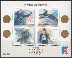 NORWEGEN  Block 17, Postfrisch **, Olympische Winterspiele 1994, Lillehammer - Norwegische Olympiasieger, 1992 - Blokken & Velletjes