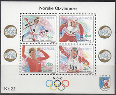 NORWEGEN Block 19, Postfrisch **, Olympische Winterspiele Lillehammer, Norwegische Olympiasieger, 1993 - Hojas Bloque