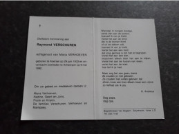 Raymond Verschuren ° Koersel 1933 + Antwerpen 1990 X Maria Verhoeven (Fam: Mampaey) - Todesanzeige