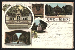 Lithographie Coblenz, Trinkhalle, Kaiserin Augusta-Denkmal, Rheinanlagen  - Other & Unclassified