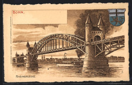 Lithographie Bonn, Rheinbrücke Mit Wappen  - Bonn