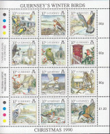 GUERNSEY 501-512, Zusammendruckbogen, Postfrisch **, Weihnachten: Überwinternde Vögel, 1990 - Guernesey