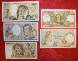 Lot De 5 Billets : 500 Francs Pascal, 200 F Et 3x100 Francs. - Ohne Zuordnung