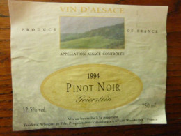 Vignoble FREDERIC ARBOGAST Et Fils - Pinot Noir Geierstein 1994 - Vin D'Alsace Westhoffen - Sonstige & Ohne Zuordnung