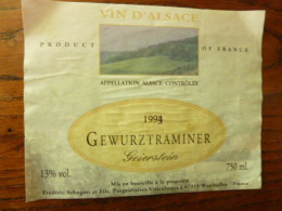 Vignoble FREDERIC ARBOGAST Et Fils - Gewurztraminer 1993 - Vin D'Alsace Westhoffen - Gewurztraminer