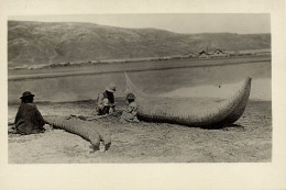Bolivia, Andes, Lake Titicaca, Natives Mending Straw Boat (1930s) RPPC Postcard - Bolivia