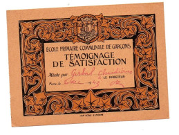 Témoignage De Satisfaction Ecole Primaire Communale De Garçons Paris Le 20 Décembre 1943 - Format : 15x11 Cm - Diploma's En Schoolrapporten