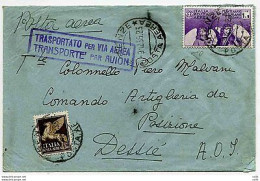 Posta Aerea Lire 1 "Bellini" + Complementare Su Busta Via Aerea Da Firenze - Storia Postale