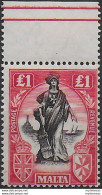 1925 Malta £1 Black And Bright Carmin Bf MNH SG N. 140 - Other & Unclassified