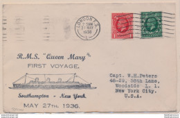 1936 Gran Bretagna, "Queen Mary" Primo Viaggio, Southampton - New York E Ritorno Via Aerea Per Isola Di Man - Autres & Non Classés