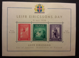 ISLAND ISLANDE 1938,bloc Feuillet 2 Leifr Eiricssons Day Expédition America Discoverer Vinland, Neuf * MH Quasi ** , TB - Blocks & Kleinbögen