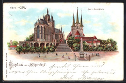 Lithographie Erfurt, Blick Auf Dom Und Severikirche  - Erfurt