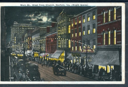 12662 Norfolk, Va. - Main St. West From Church (Night Scene) - Other & Unclassified
