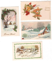 4 Petite Cartes : Bonne Année- Gelukkig Nieuwjaar- Huisjes Sneeuw - Nieuwjaar