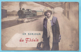PK Un Bonjour De THIELT TIELT  Locomotive Train Gare Obl 1912 - Tielt