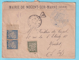 14-18 L Mairie De NOGENT-SUR-MARNE Seine Avec Sceau  Franchise Non Valable Obl 14 X 1916  Vers Yvetot TAXE 30 C  - 1859-1959 Lettres & Documents