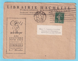 L Pub HACHETTE 79 Bvd St Germain Périodique   SEMEUSE Obl Paris R.P. 13 XI 1919 Vers Ciney (Belgique)  - 1906-38 Sower - Cameo