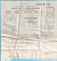 CONGO BELGE Télégramme Léopoldville28 I 1958  Mention Reçu De COQ Uihatville (intérieur) + Griffe Déjà Téléphoné ! - Telegramas