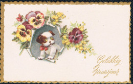 Petite Carte Chien- Hondje En Violetjes - Dog- Hunde - Nieuwjaar
