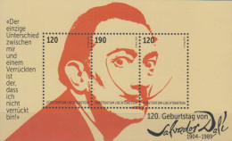 Liechtenstein MiNr. Block 53, 120. Geburtstag Salvador Dalí - Unused Stamps