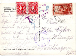 79619 - Italien - 1952 - 25L Arbeit EF A AnsKte TARVISIO -> WIEN (Österreich), M 2@40g Porto (Mgl Durch Randklebung) - Postage Due