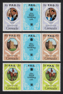 Grenada Horse Castle Royal Wedding 3v Official Stamps 'P.R.G.' Gutter Pairs 1982 MH SG#O17-19 - Grenade (1974-...)