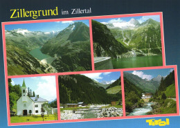 ZILLERTAL, ZILLERGRUND, MULTIPLE VIEWS, ARCHITECTURE, MOUNTAIN, LAKE, CHAPEL, BRIDGE, DAM, TIROL, AUSTRIA, POSTCARD - Zillertal