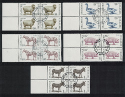 Bulgaria Ducks Birds Horse Farm Animals 5v Blocks Of 4 1991 Canc SG#3728=3735 MI#3923-3927 - Used Stamps
