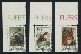 Liechtenstein Fox Badger Marten Wild Animals 3v Corners 1993 CTO SG#1061-1063 Sc#1006-1008 - Used Stamps