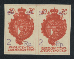 Liechtenstein Thin Surch '2 Rp' And Bars Pair 1921 MH SG#47 MI#44 Sc#52 - Unused Stamps