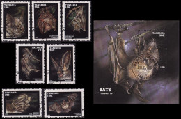 Tanzania Bats 7v+MS 1995 CTO MI#2085-2092+Block 293 Sc#1396-1403 - Tansania (1964-...)