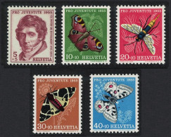 Switzerland Butterflies 5v Moths Wasp Pro Juventute 1955 Def 1955 SG#J157-J161 Sc#B247-B251 - Usati