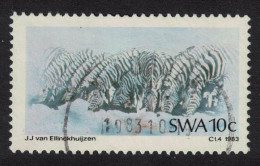 SWA Common Zebras Drinking Painting By J. Van Ellinckhuijzen 1983 Canc SG#415 - Afrique Du Sud-Ouest (1923-1990)