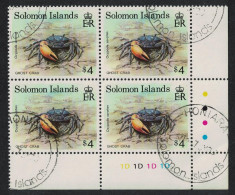 Solomon Is. Ghost Crab Fauna $4 Corner Block Of 4 KEY VALUE 1993 CTO SG#765 - Solomoneilanden (1978-...)