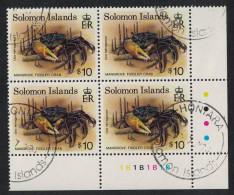Solomon Is. Mangrove Fiddler Crab $10 Corner Block Of 4 KEY VALUE 1993 CTO SG#766 - Solomoneilanden (1978-...)