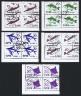 Korea Fish 5v Corner Blocks Of 4 1990 CTO SG#N3008-N3012 - Corea Del Nord