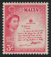 Malta The King's Scroll 3d 1956 MH SG#272 - Malte (...-1964)