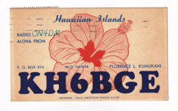 Post Card USA Hilo Hawaï Hawaii 1956 Radio Club Amateur Jubise Belgique Hawaiian Islands - Lettres & Documents
