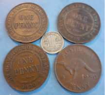 AUSTRALIA FOUR PRE-DECIMAL PENNIES & ONE THREEPENCE - Threepence