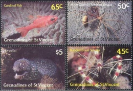 Grenadines Of St Vincent - 1987- Fish, Crabs - Yv 528/31 - Vie Marine
