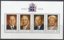 ISLAND  Block 16, Postfrisch **, 50 Jahre Republik Island (II) – Staatspräsidenten, 1994 - Blocks & Sheetlets