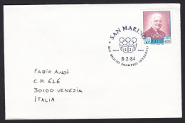 San Marino: Cover To Italy, 1984, 1 Stamp, Person, Special Cancel Olympics, Olympic Games Logo (traces Of Use) - Storia Postale