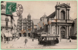 54. DIJON - LA BOURSE DU COMMERCE ET L'ÉGLISE SAINT-MICHEL (21) (ANIMÉE, TRAMWAY) - Dijon