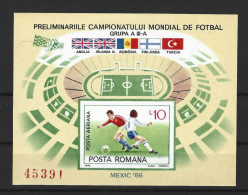 ● ROMANIA 1985 ● Mondiali Calcio Messico ● Mexic 1986 ● Sport ● BF N. 178 A ** ● Soccer ● Cat. 16 € ● NON Dentellato ● - Hojas Bloque