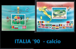 ● ROMANIA 1990 ֍ ITALIA 90 Calcio ● Sport BF N. 208 A E B ** ● Soccer ● Singolo Non Dentellato ● Cat. 40 € ● L. N. XX ● - Blocs-feuillets